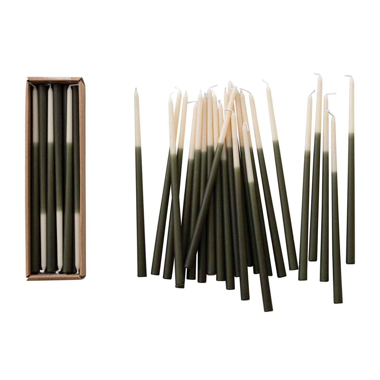 Creative Co-Op - CCO CCO CATA - Olive + Cream Two-Tone Thin Taper Candle (1/2" Round)  Box Set of 24, Unscented 10" tall