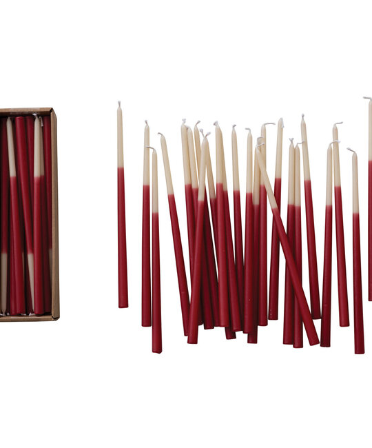 Creative Co-Op - CCO CCO CATA - Red + Cream Two-Tone Thin Taper Candle (1/2" Round)  Box Set of 24, Unscented 10" tall