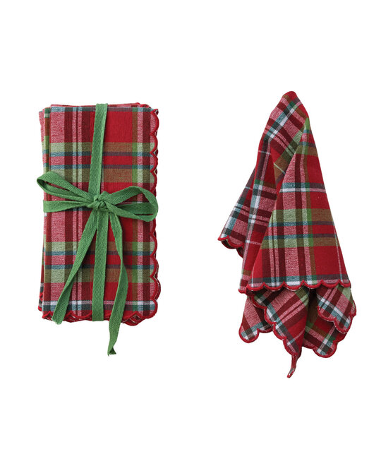 Creative Co-Op - CCO CCO HGKL - Red Plaid Scalloped Edge Cotton Napkins, Set of 4