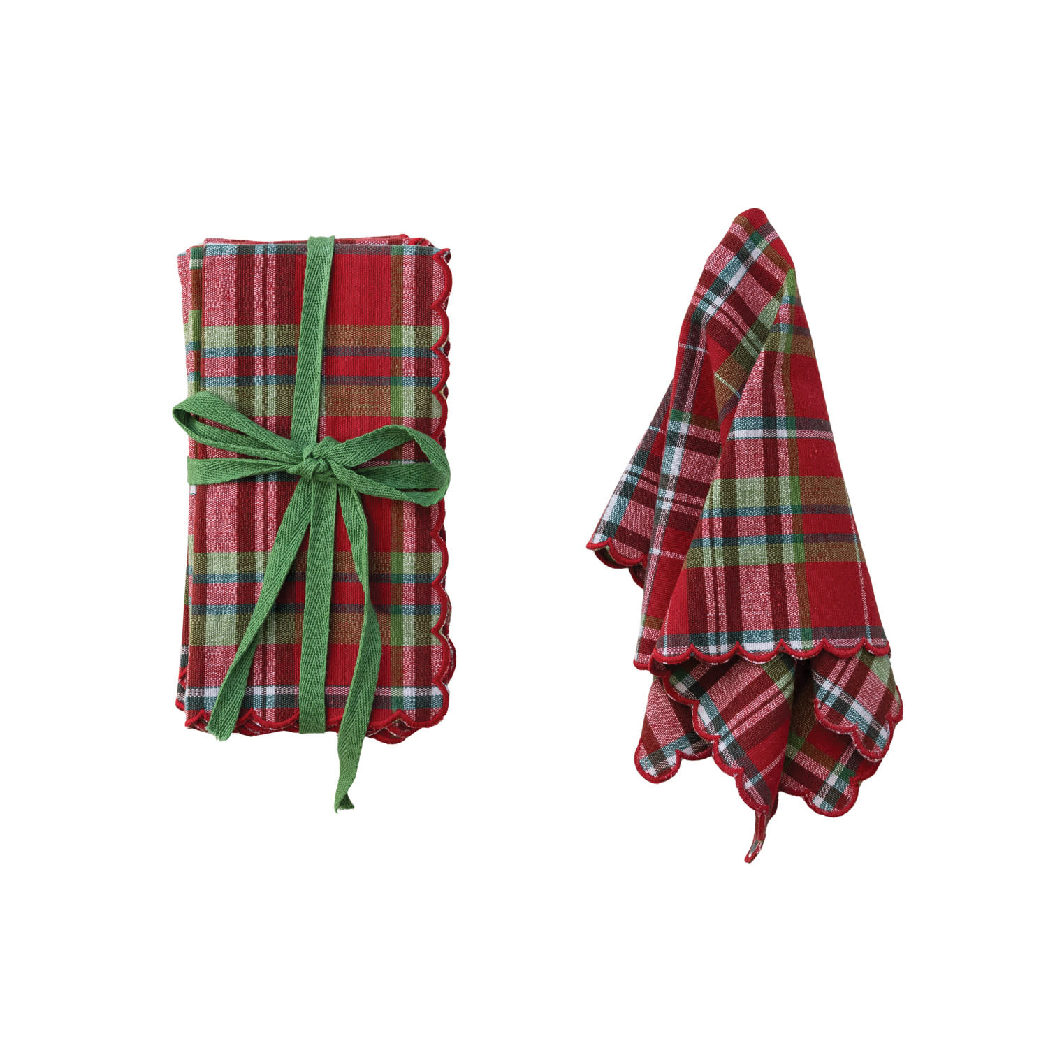 Creative Co-Op - CCO CCO HGKL - Red Plaid Scalloped Edge Cotton Napkins, Set of 4