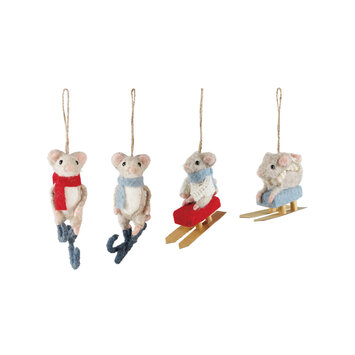 Creative Co-Op - CCO CCO OR - Sled or Skates Mouse in Scarf Wool Felt Ornament (Assorted Styles)
