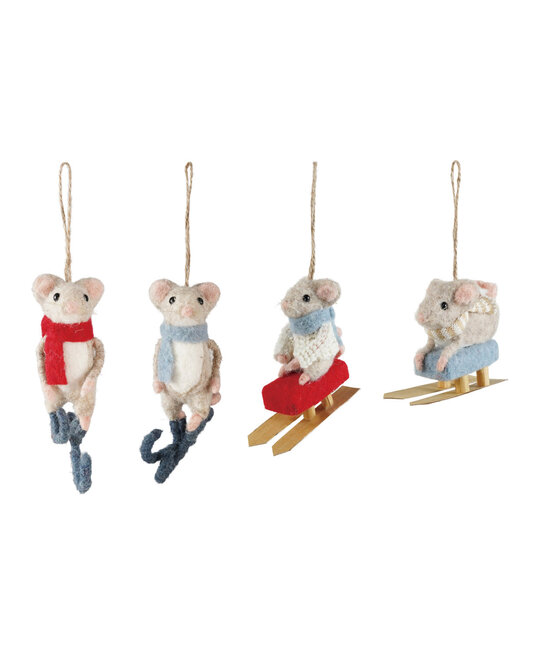 Creative Co-Op - CCO CCO OR - Sled or Skates Mouse in Scarf Wool Felt Ornament (Assorted Styles)