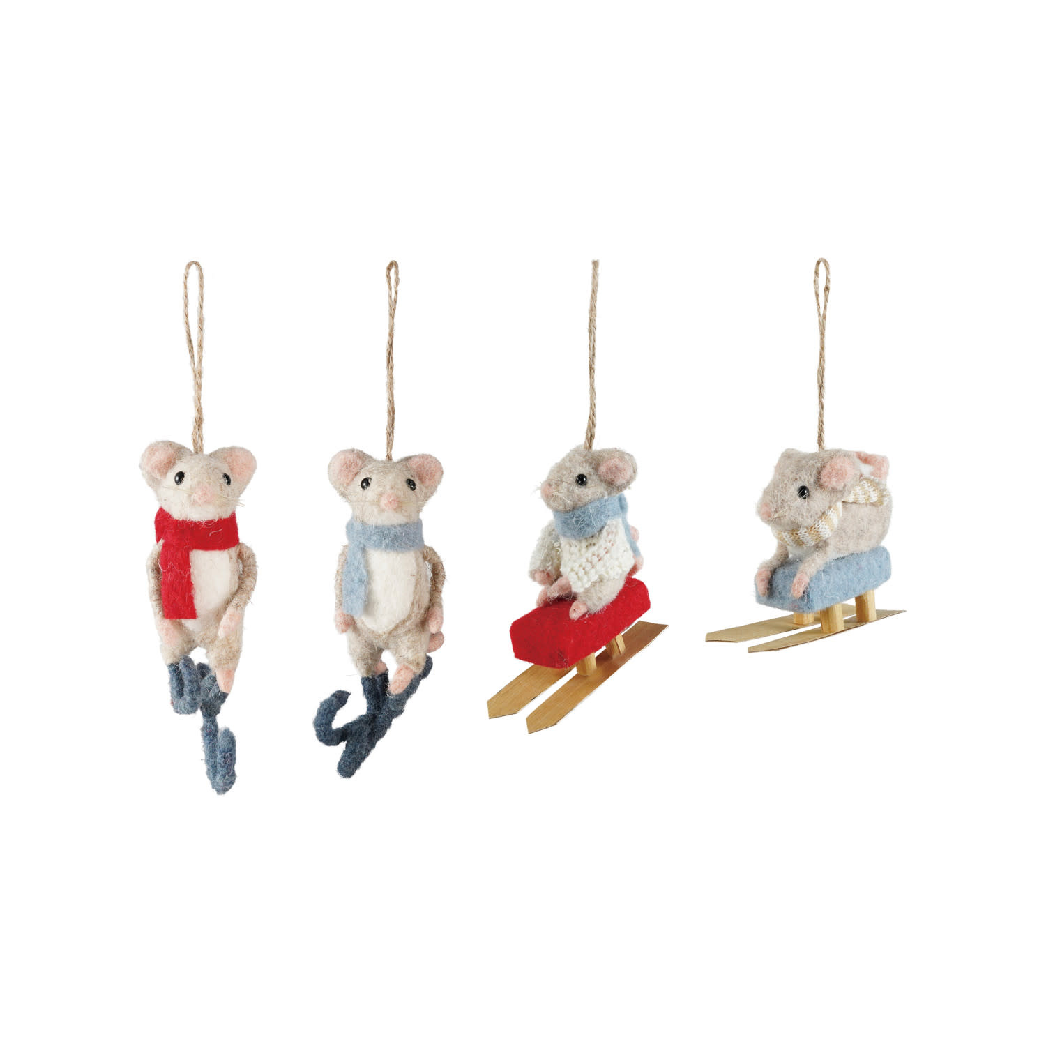 Creative Co-Op - CCO CCO OR - Sled or Skates Mouse in Scarf Wool Felt Ornament (Assorted Styles)