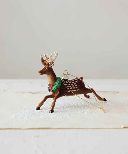 Creative Co-Op - CCO CCO OR - Deer with Wreath Hand-Paointed Glass Ornament
