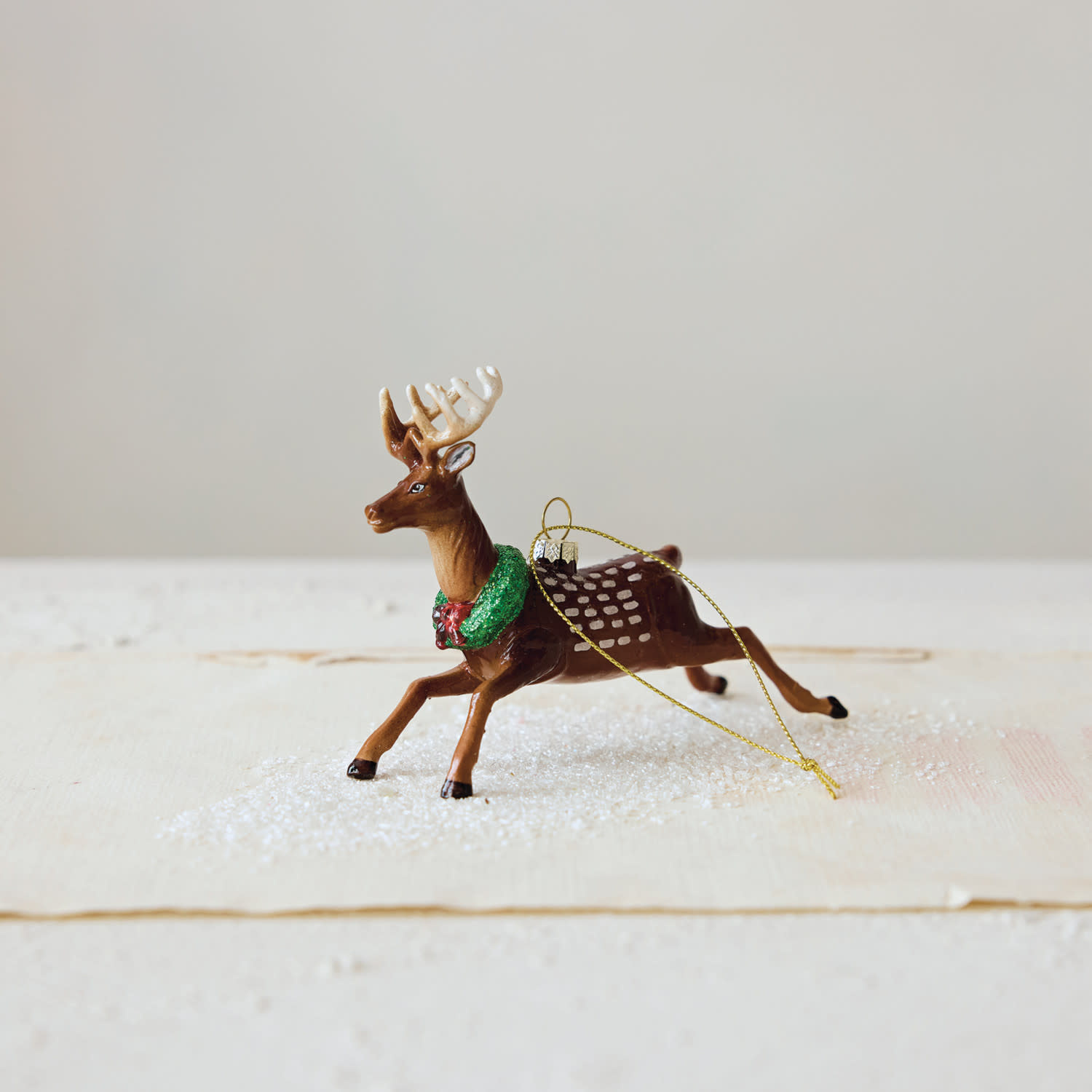 Creative Co-Op - CCO CCO OR - Deer with Wreath Hand-Paointed Glass Ornament