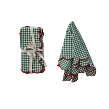 Creative Co-Op - CCO CCO HGKL - Green with Red Scalloped Edge Gingham Cotton Napkins, Set of 4