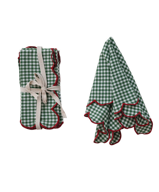 Creative Co-Op - CCO CCO HGKL - Green with Red Scalloped Edge Gingham Cotton Napkins, Set of 4