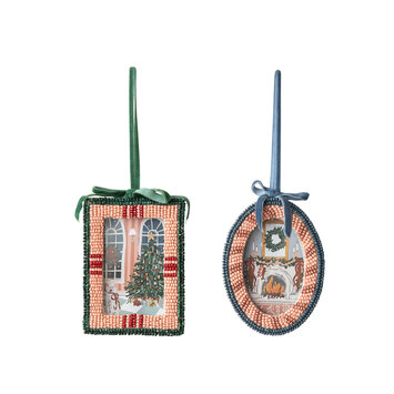 Creative Co-Op - CCO CCO OR - Beaded Frame Ornament with Velvet Bow (Assorted)