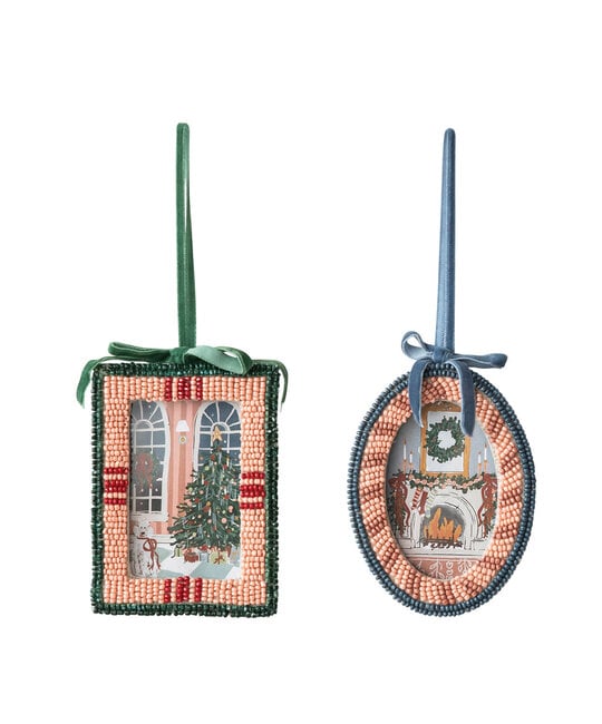 Creative Co-Op - CCO CCO OR - Beaded Frame Ornament with Velvet Bow (Assorted)