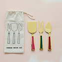 Creative Co-Op - CCO CCO HG -Jewel Tone Cheese Knives Set with Enameled Handles, Set of 3 in Drawstring Bag