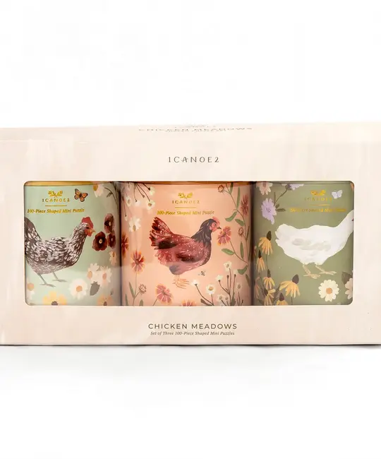 One Canoe Two Letterpress - OC OC GP - Chicken Meadows 100 Piece Shaped Jigsaw Puzzle Set of 3