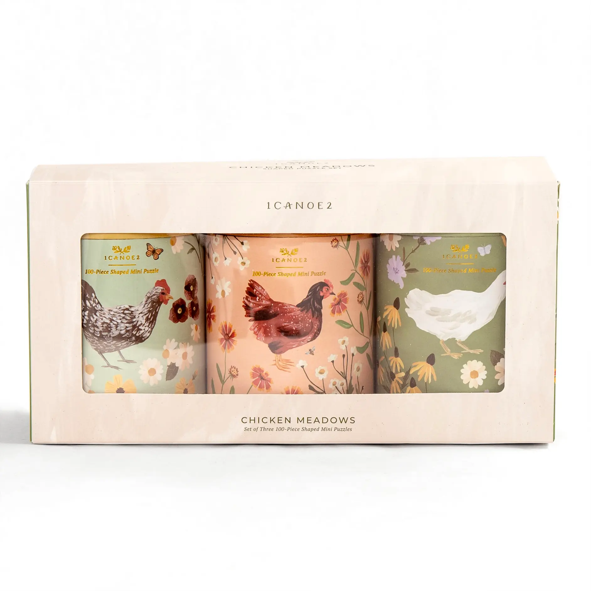 One Canoe Two Letterpress - OC OC GP - Chicken Meadows 100 Piece Shaped Jigsaw Puzzle Set of 3
