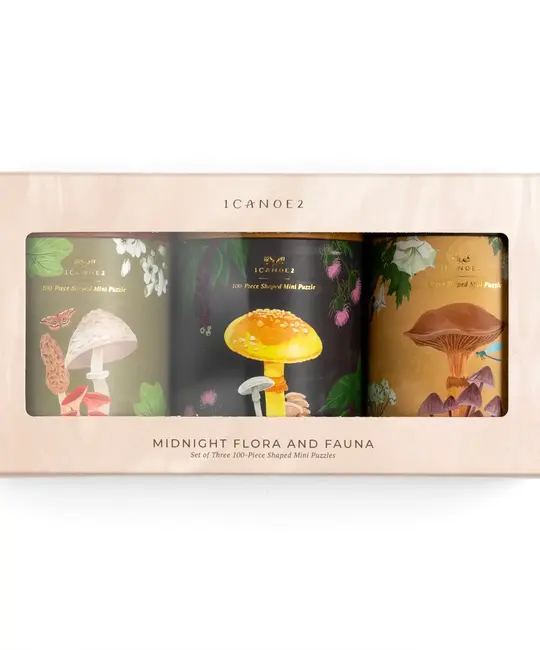 One Canoe Two Letterpress - OC OC GP - Midnight Flora & Fauna 100 Piece Shaped Jigsaw Puzzle Set of 3