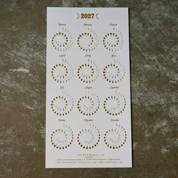 Margins Imprint - MAR MAR CAWA - 2027 Gold on White Moon Phase Calendar (Small, Unframed)