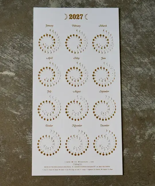 Margins Imprint - MAR 2027 Gold on White Moon Phase Calendar by MARGINS imprint