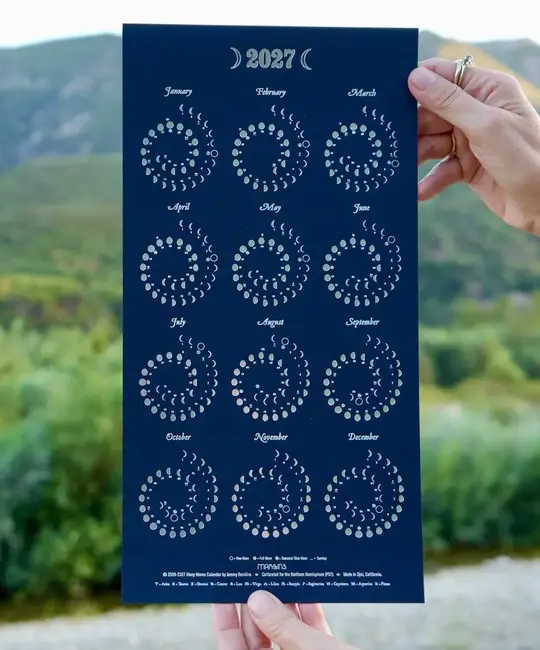 Margins Imprint - MAR MAR CAWA - 2027 Silver on Night Sky Moon Phase Calendar (Small, Unframed)