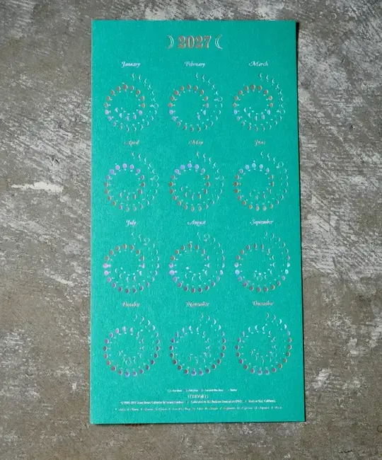 Margins Imprint - MAR MAR CAWA - 2027 Emerald Moon Phase Calendar (Small, Unframed)