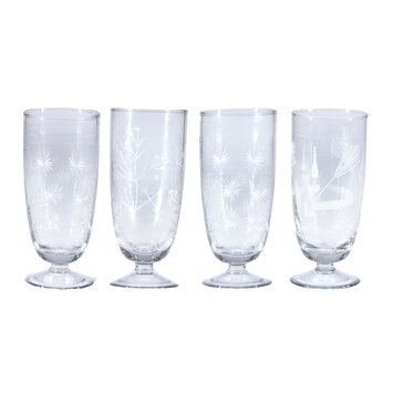 Creative Co-Op - CCO CCO HG - Etched Botanicals Stemmed Drinking Glass, 8 oz.