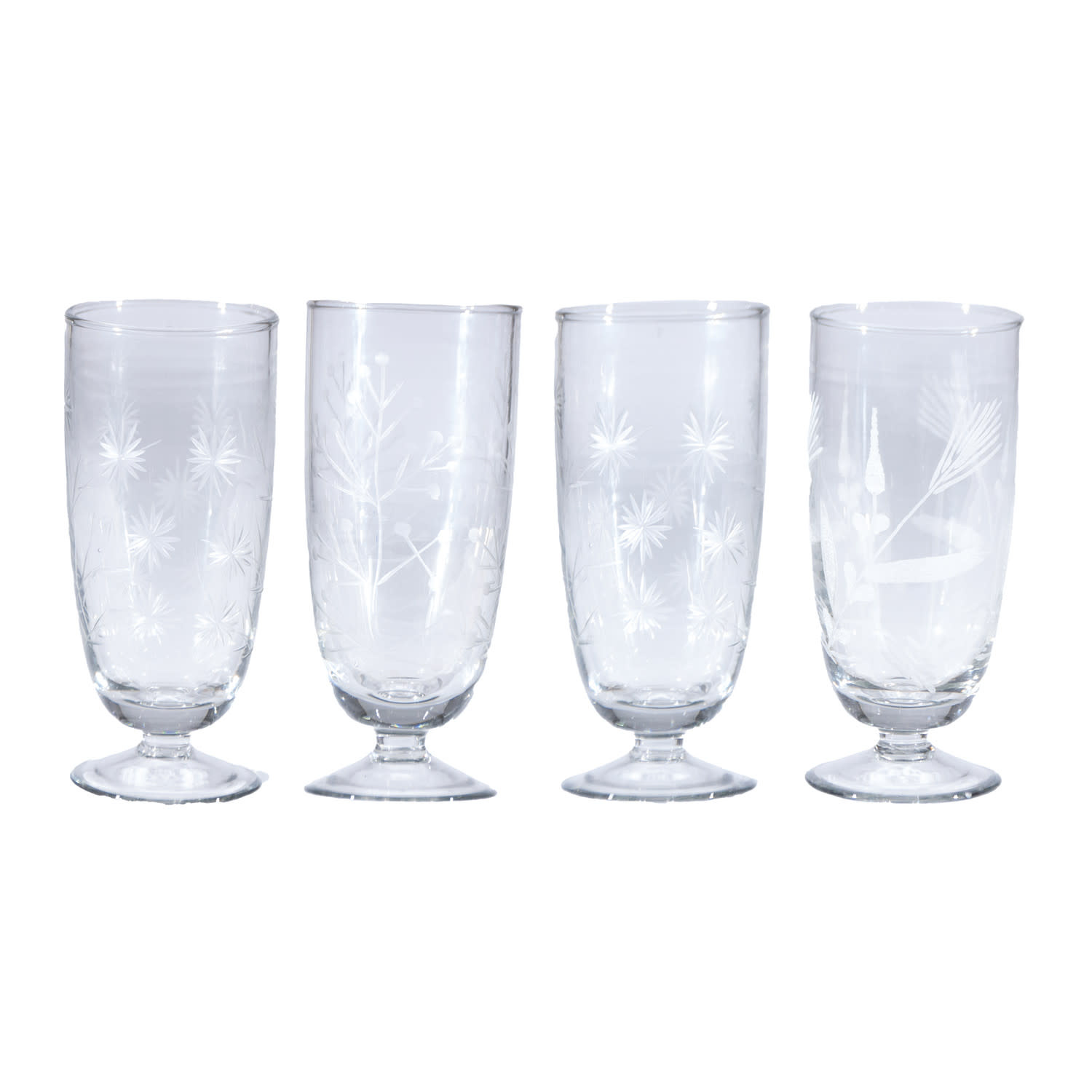 Creative Co-Op - CCO CCO HG - Etched Botanicals Stemmed Drinking Glass, 8 oz.
