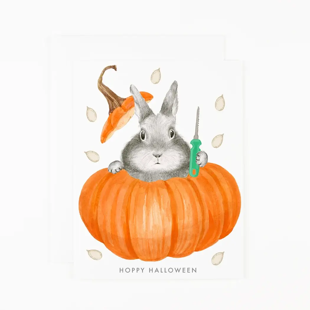 Dear Hancock - DH DHGCHA0013 - Pumpkin Carving Hoppy Halloween Card