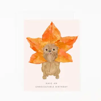 Dear Hancock - DH DHGCBI0093 - Dog with Leaf Unbeleafable Birthday Card