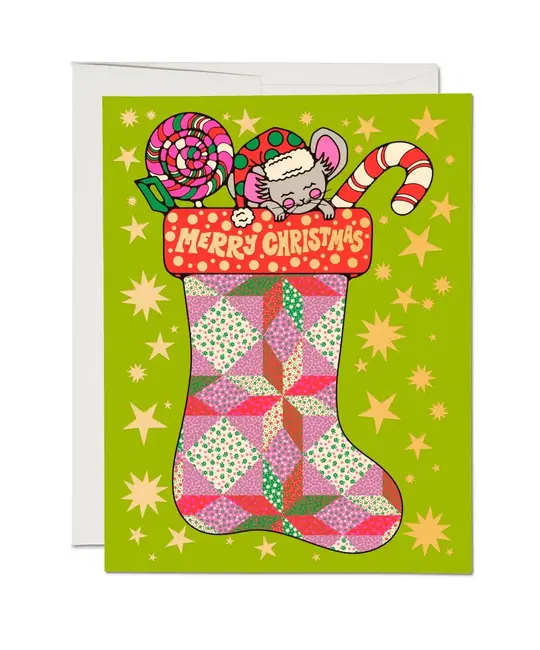 Red Cap Cards - RCC RCCGCHO0081 - Nestled In Mouse Stocking Holiday Card