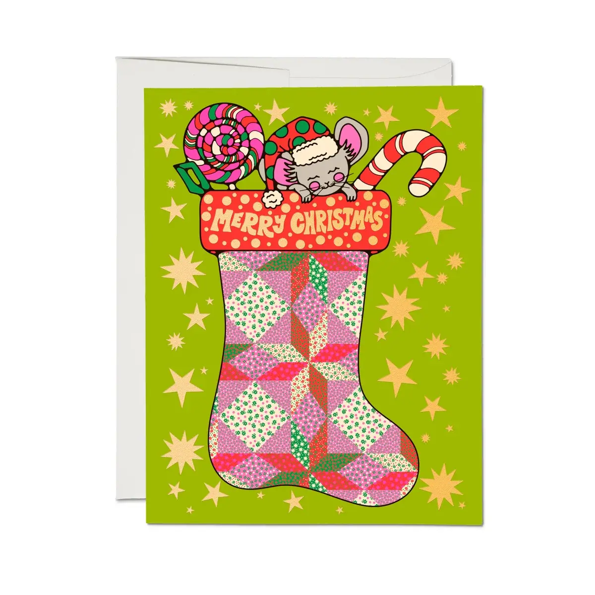 Red Cap Cards - RCC RCCGCHO0081 - Nestled In Mouse Stocking Holiday Card