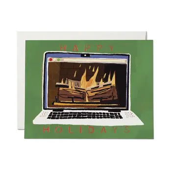 Red Cap Cards - RCC RCCGCHO0080 - Fireplace Glow Laptop Computer Holiday Card