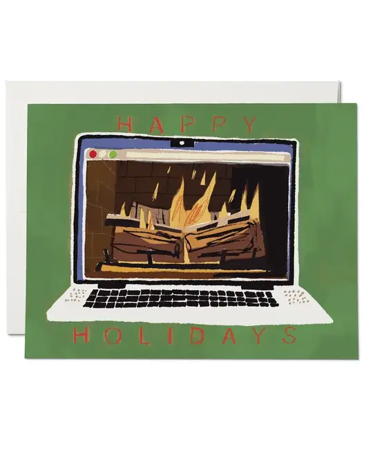 Red Cap Cards - RCC RCCGCHO0080 - Fireplace Glow Laptop Computer Holiday Card