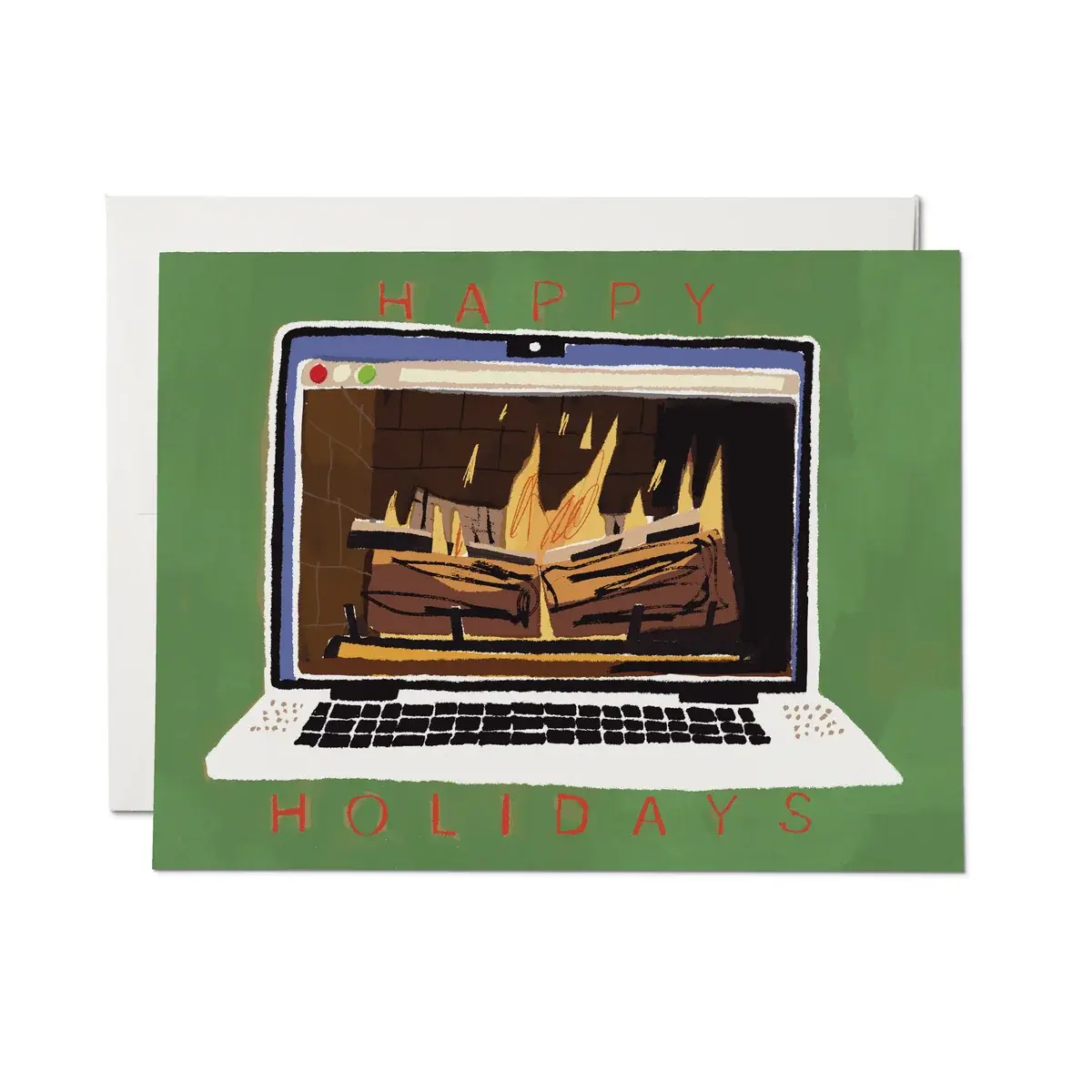 Red Cap Cards - RCC RCCGCHO0080 - Fireplace Glow Laptop Computer Holiday Card