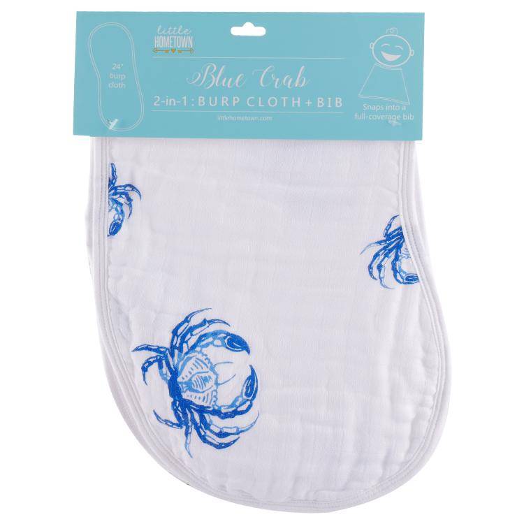 Little Hometown Blue Crab Bamboo 2-in-1 Burp Cloth & Bib