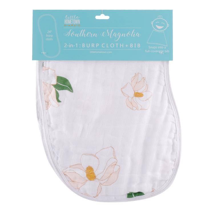 Little Hometown Southern Magnolia Bamboo 2-in-1 Burp Cloth & Bib