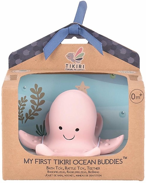 Tikiri Ocean Buddies Organic Natural Organic Rubber Teether, Rattle & Bath Toy