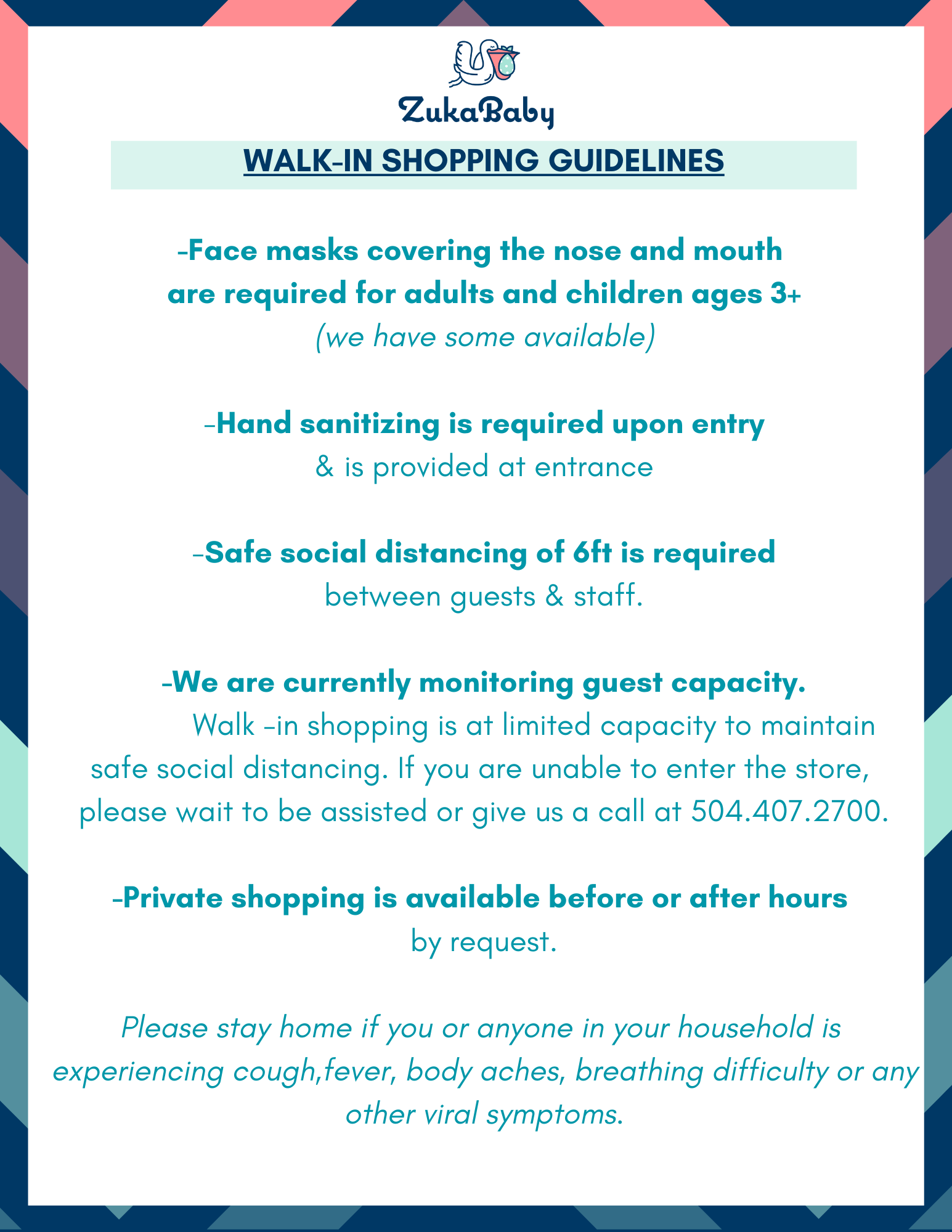 walk in shopping guidelines