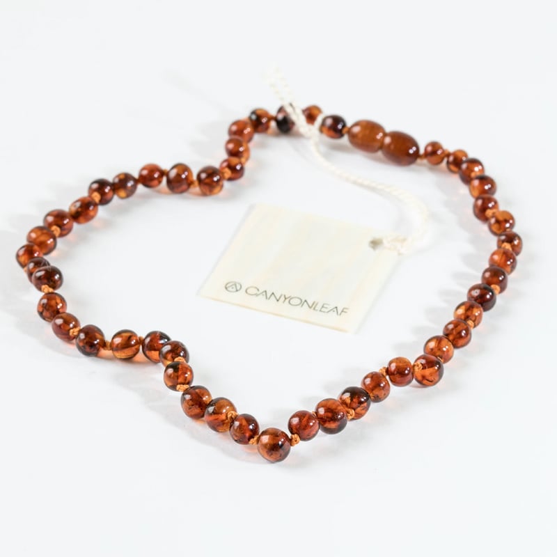 Canyon Leaf Baltic Amber 13" Necklace (Polished) - Cognac