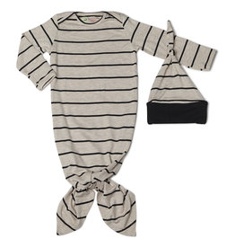 Everly Grey Everly Grey Knotted Gown and Cap Set - Sand Stripe (0-3mo)