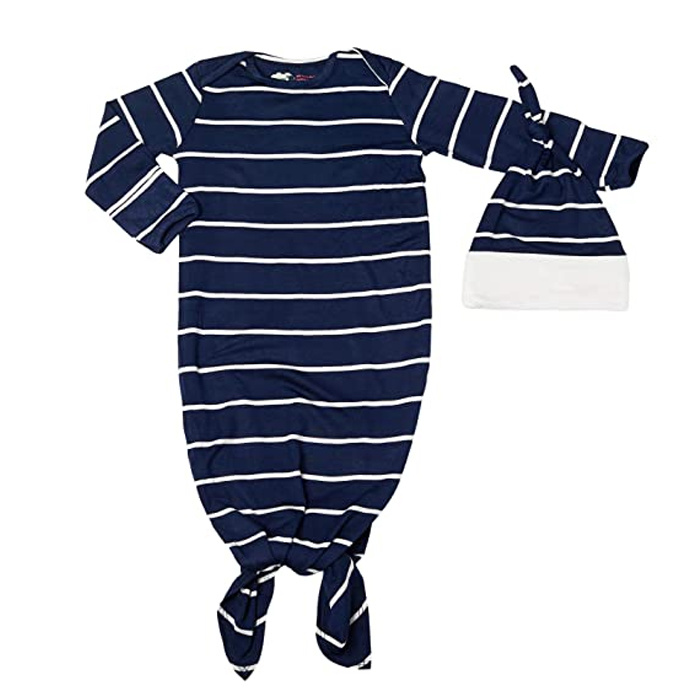 Everly Grey Everly Grey Knotted Gown and Cap Set - Navy (0-3mo)