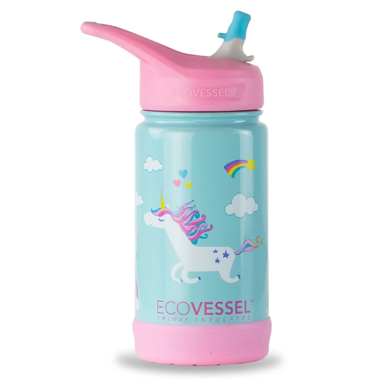 EcoVessel Frost 12 oz Stainless Steel Kids Flip Top Straw Bottle