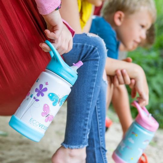 EcoVessel Frost 12 oz Stainless Steel Kids Flip Top Straw Bottle - ZukaBaby