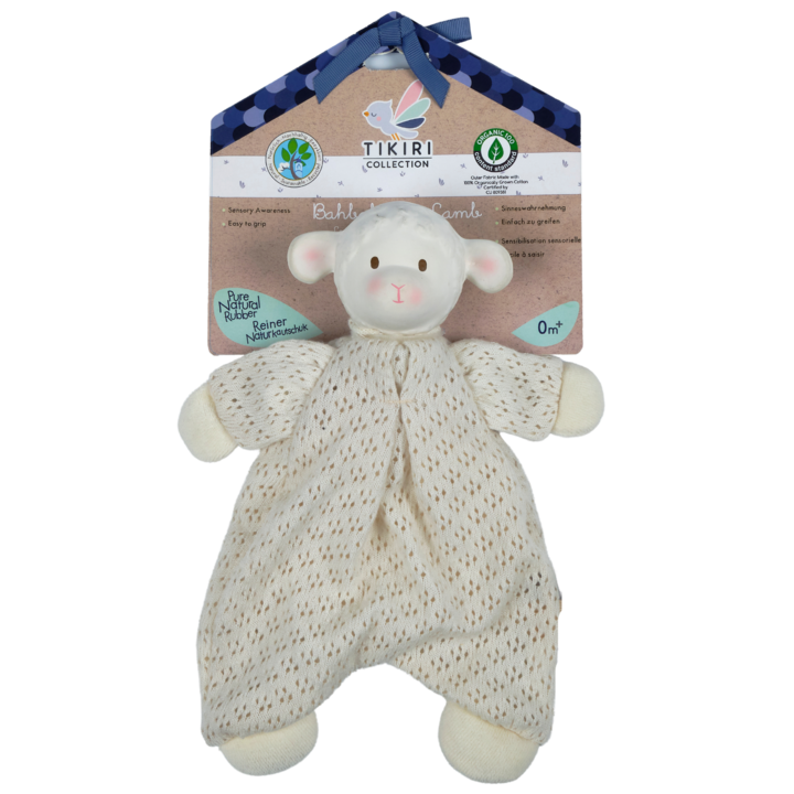 Tikiri Bahbah the Lamb Baby Lovey with Natural Rubber Teether Head
