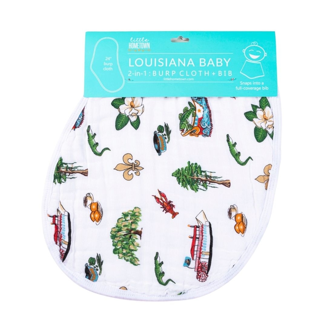 Little Hometown Louisiana Baby 2-in-1 Muslin Burp Cloth Bib