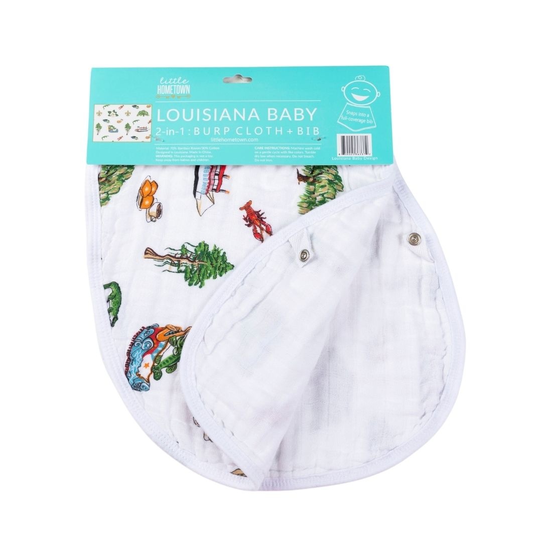 Little Hometown Louisiana 2-in-1 Muslin Burp Cloth Bib