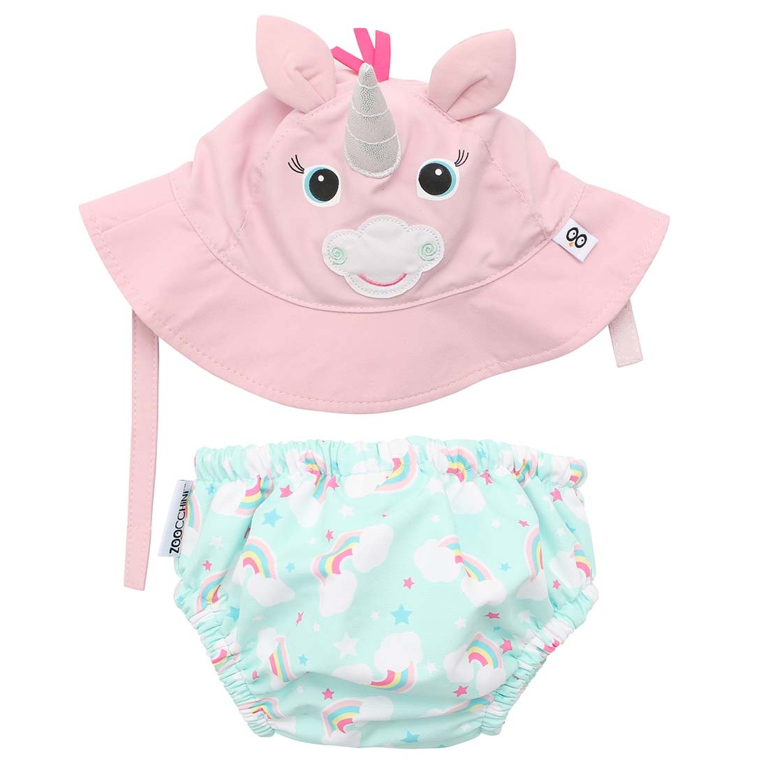 Zoochini Baby Swim Diaper & Sun Hat Set -  Allie the Alicorn