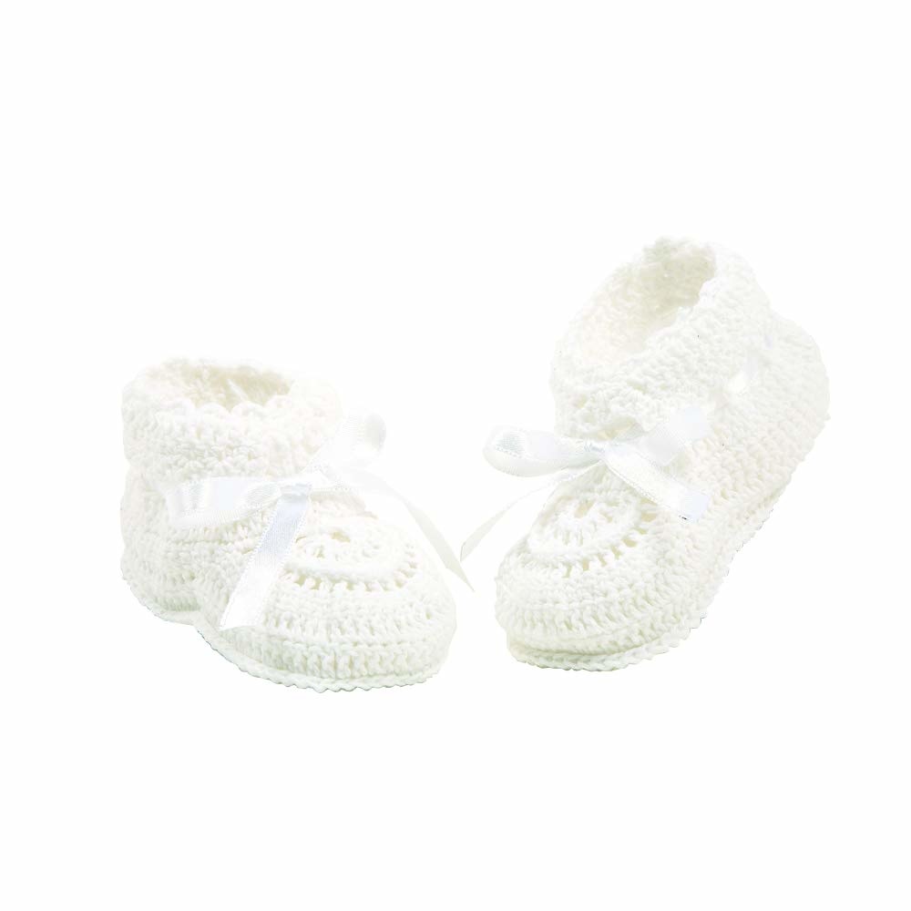Elegant Baby White Hand Crocheted Baby Booties | 0-6M