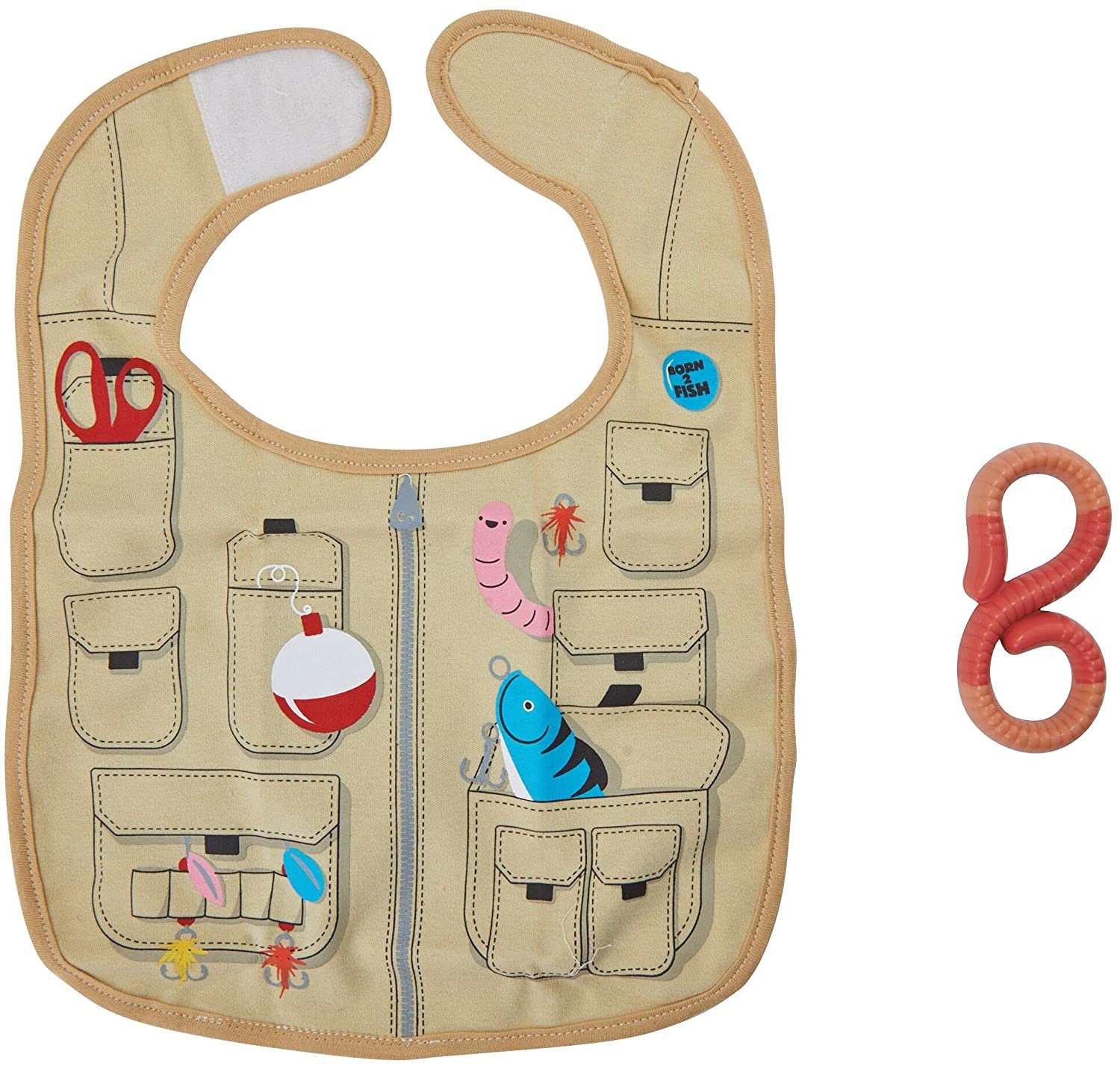 Genuine Fred Dressed to Spill Fisherman Bib & Silicone Worm Teether Set