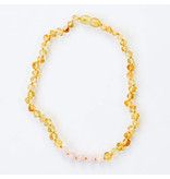 Canyon Leaf Baltic Amber + Gemstone 13" Necklace (Polished) - Honey + Rose Quartz