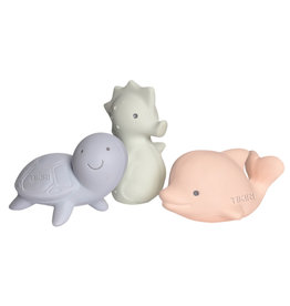 Tikiri Marshmallow Ocean Animals Soft Organic Natural Teether, Rattle and Bath Toy Set