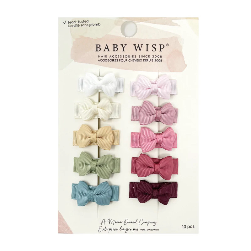 Baby Wisp Tiny Tuxedo Ribbon Bow Snap Hairbow 10 Pc Giftset | Ariel