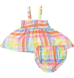 Angel Dear Multi Color Plaid Smocked Muslin Top and Bloomer Set