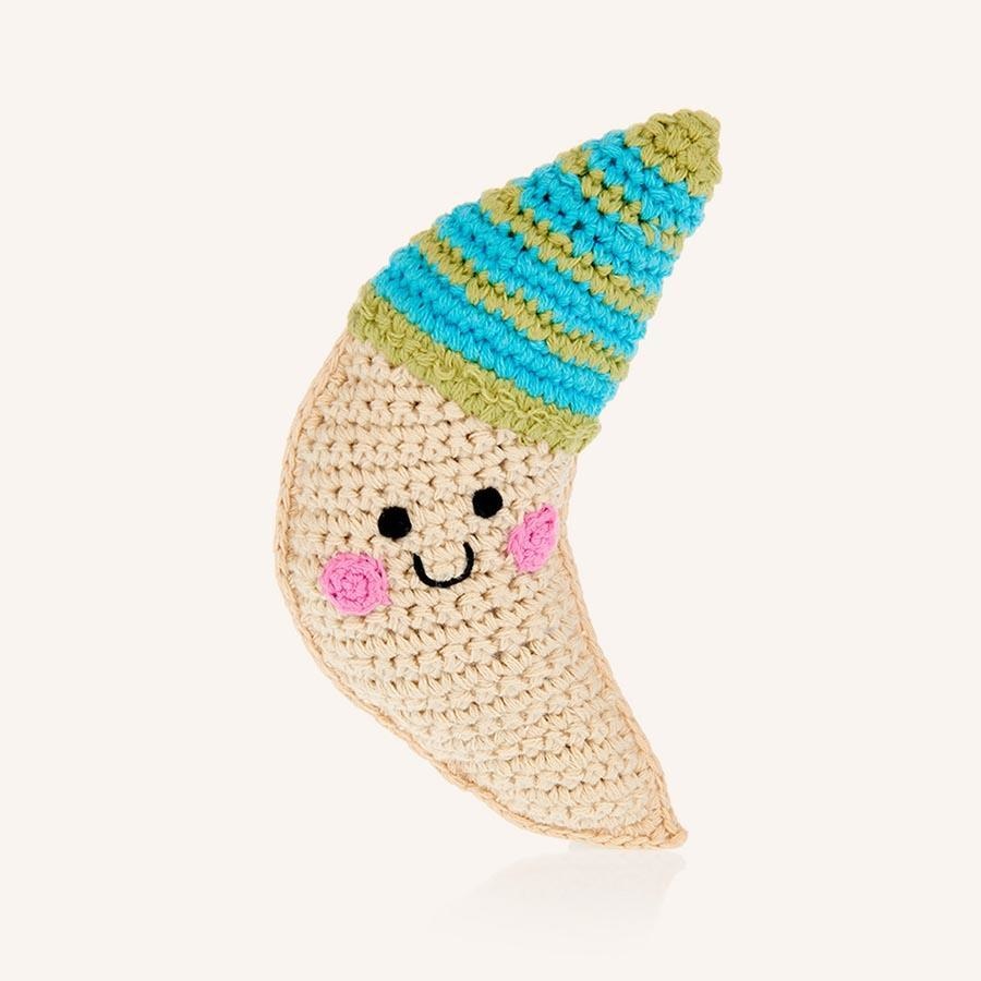 Pebble Friendly Moon Knitted Rattle